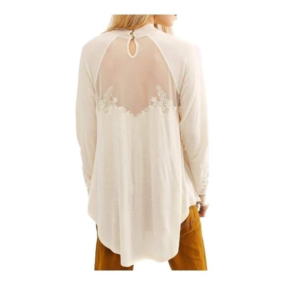 Free People Womens Saheli Mesh Embroidery Blouse Sz Small Coquette Romantic - Picture 2 of 10